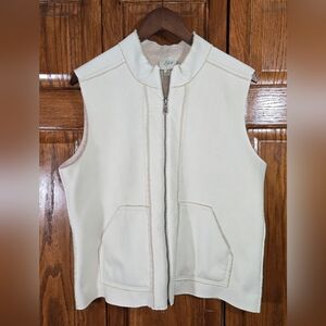 J Jill Faux Suede Sherpa Lined Cream Raw Stitch Accents Full Zip Pocket Vest M